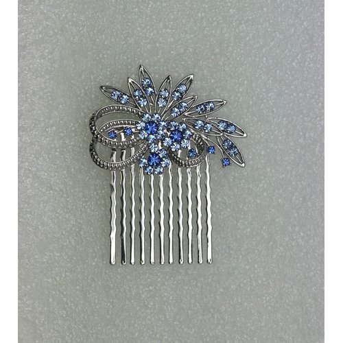 Faship Gorgeous Dark Blue Rhinestone Crystal Floral Hair Comb
