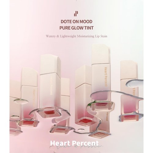 Heart Percent Dote On Mood Pure Glow Tint, Watery & Lightweight Moisturizing Lip Stain Long Lasting Liquid Lipstick 6.8g, 07. Fig Rose