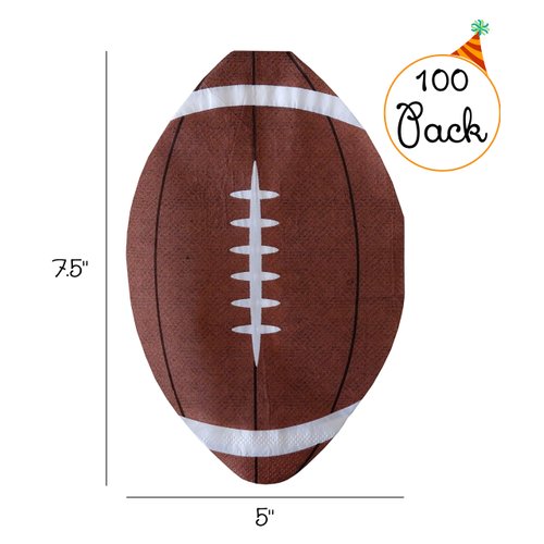Football Party Napkins - 100 Pack Disposable Football Shape Paper Napkins 5" x 7.5" Perfect for Super Bowl, Tailgating, Sports Theme Birthday Party Decoration
