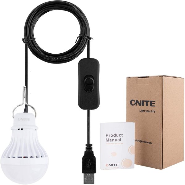 Onite USB LED Light Bulb, 5W Warm White Camping Lantern, Portable Solar Powered Outdoor Light, Essential Hiking Survival Gear, USB Lamp for Backyard, Garage, Van, Tent, and Power Stations