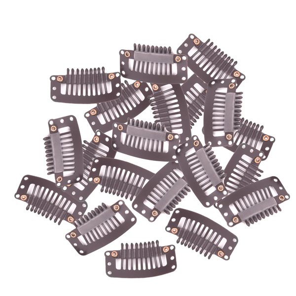 Richintol 20 Pcs Hair Extension Clips - 32mm 9-Tooth I-Shape Secure Clips for DIY Wigs and Extensions (Brown)