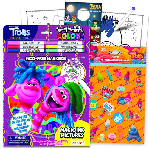 DREAMWORKS TROLLS Activity Set - Trolls Mess Free Coloring Book for Kids Ages 4-8 with Stickers and Door Hanger.