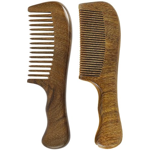 2 Pcs Wooden Comb Set Wide Tooth Comb and Fine Tooth Comb for Women Men Kids, Anti-static Detangling Comb Natural Sandalwood Comb for Curly Straight Fine Thick Hair