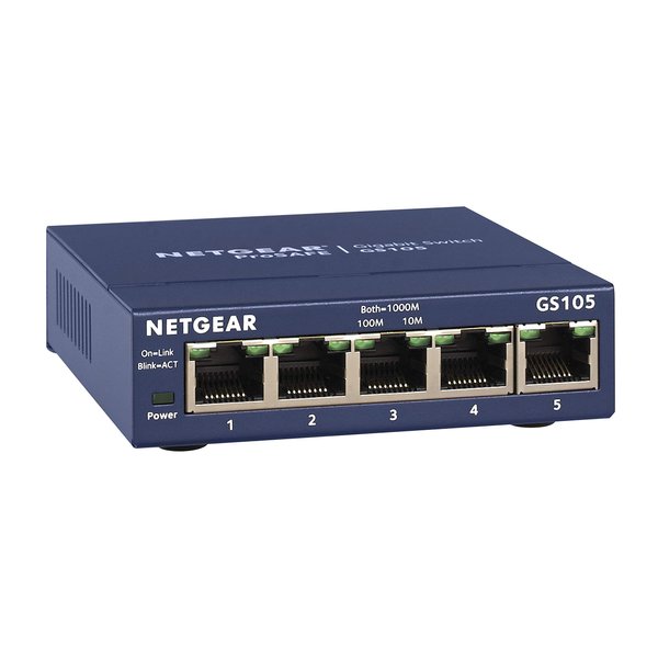 NETGEAR 5-Port Gigabit Ethernet Unmanaged Switch (GS105NA) - Desktop or Wall Mount, and Limited Lifetime Protection Gray