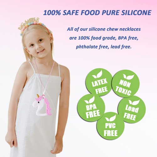 Sensory Chew Necklaces for Girls, 6 Pack Autism Teething Necklace Chew Toys Sensory for Kids with ADHD or Special Need, Silicone Chewable Necklaces Reduces Chewing Fidgeting for Children Adults Chewer