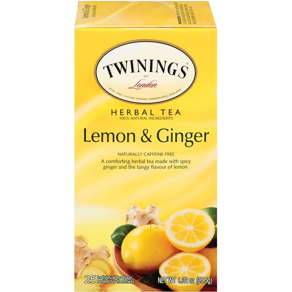Twinings of London Lemon & Ginger Herbal Tea Bags, 25 Count
