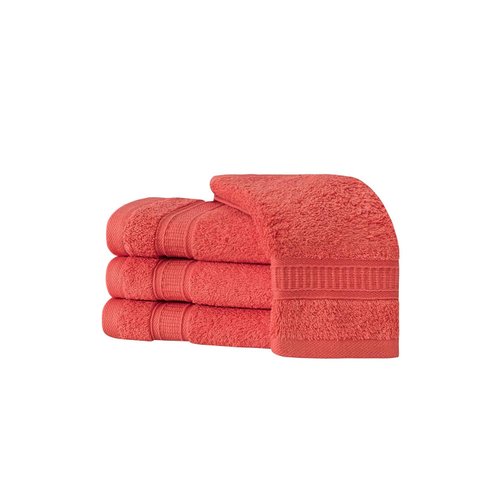 4 Piece 13” × 13” Soft Turkish Cotton Washcloths for Bathroom, Kitchen, Hotel, Spa, Gym & College Dorm | Absorbent and Super Soft Washcloth Set for Body & Face, Baby and Adults - Coral
