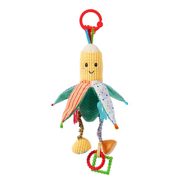 Jollybaby Hanging Rattle Toys for Parm & Stroller, Vegetables Plush Crib Bed Travel Activity Ring Bell with Crinkle, Squeaky & Teether for Infant Newborn Baby Boys Girls 0 3 6 9 12 Months(Corn)