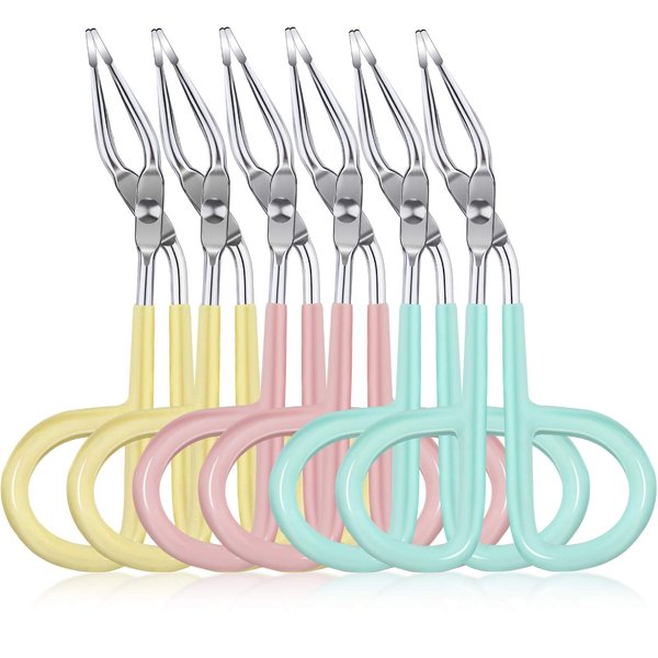 6 Pieces Scissors Shaped Eyebrow Tweezers Clip with Easy Scissor Handle, Stainless Steel Scissor Handle Tweezers Flat Straight Tip Tweezers Brow Hair Plucker Remover, Men Women (Blue, Pink, Yellow)