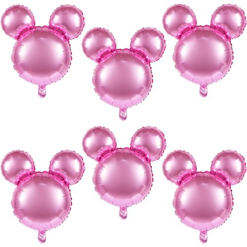 6 Pcs Mouse Head Balloons, 24'' Mouse Mylar Balloon Jumbo Mouse Head Aluminum Foil Balloons for Birthday Party Decorations Baby Shower Supplies Party Favors (Pink)