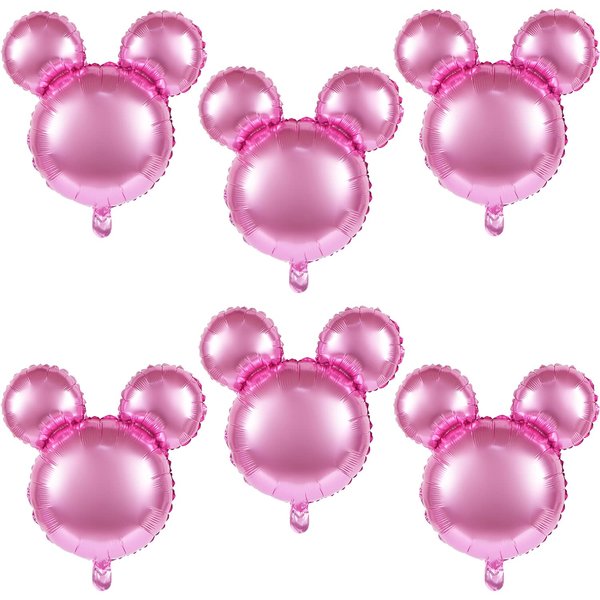 6 Pcs Mouse Head Balloons, 24'' Mouse Mylar Balloon Jumbo Mouse Head Aluminum Foil Balloons for Birthday Party Decorations Baby Shower Supplies Party Favors (Pink)