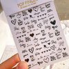 6 Sheets Heart Nail Art Stickers 3D Self-Adhesive Hearts Nail Decals Black White Gold Silver Laser Heart Love Nail Design English Letter Nail Stickers for Acrylic Nails Valentines Nail Accessories