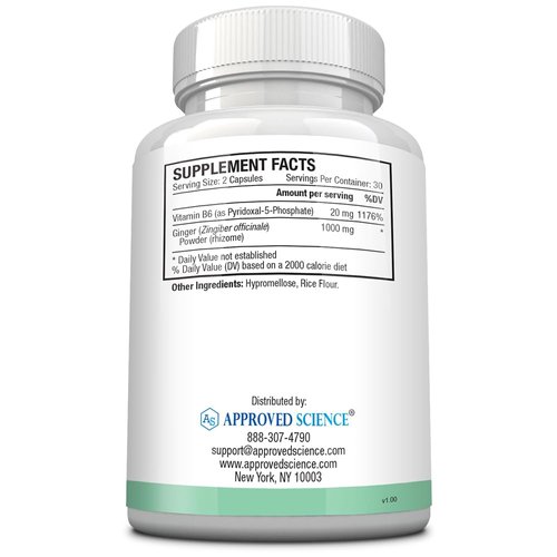 Approved Science Nauseprin - Ginger, Bioactive Vitamin B6-60 Capsules - Vegan