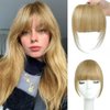 BUPPLER Clip in Bangs 100% Real Human Hair Pieces Hair Clip on bangs for women Faux Bangs Clip in Hair Extensions with Hair Roller for Daily Wear(5.5 * 6 Inch, Blonde)