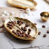 Lependor Golden Leaf Shaped Small Ceramic Jewelry Ring Dish Necklace Bracelet Holder Tray Organizer, Ceramic Decorative Trinket Dish for Wedding Party Woman Girl - Gold Leaf