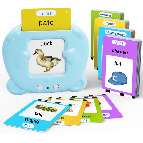 MAYAPHILOS 224 Words Portuguese and English Talking Flash Cards for Toddlers, Autism Sensory Toys, Portuguese Language Learning Educational Montessori Speech Therapy Toys Gifts for Kids