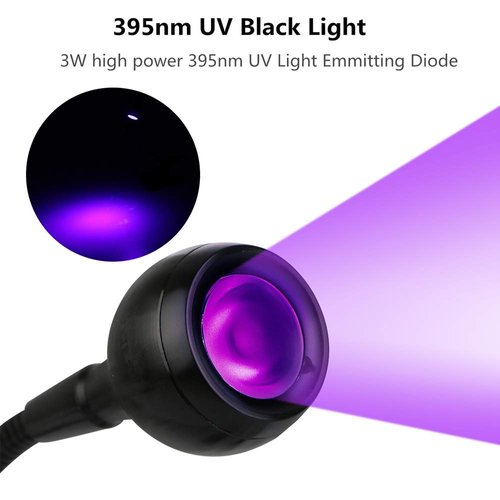 3W 395NM LED Black Light, Flexible Gooseneck UV Blacklight for Satin Detection, Lamp for Blacklight Poster, Blacklight Party, Ultraviolet Curing Lamp for Fluorescent Paint