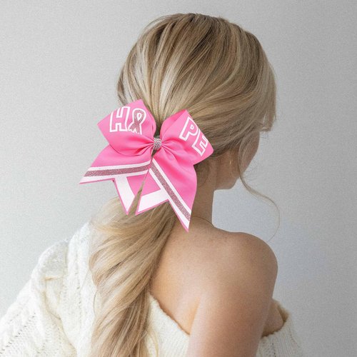 Totelux Breast Cancer Cheer Bows Hair Ties Pink Ribbon Hair Rubber Band Ponytail Holder Glitter Elastic Hair Bow Ties for Women Breast Cancer Awareness Hair Accessories