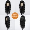 Allbell Long Wavy Wig with Bangs Black Wigs for Women 26 Inch Curly Wigs Natural Looking Synthetic Heat Resistant Fiber Wigs for Daily Party Use
