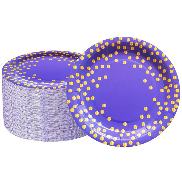 HSPAIDYP 40Pcs Purple and Gold Party Supplies,Purple Paper Plates 7" Purple Gold Dot Dessert Plates for Baby Shower,Wedding,Cocktail Party Purple Birthday Party Decorations (Purple Plates)