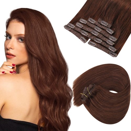 Ve Sunny Human Hair Clip in Extensions Auburn Clip in Hair Extensions Real Human Hair Burgundy Hair Extension Clip ins Dark Auburn Clip on Hair Extensions Human Hair Auburn Short Hair 7Pcs 100g 14in