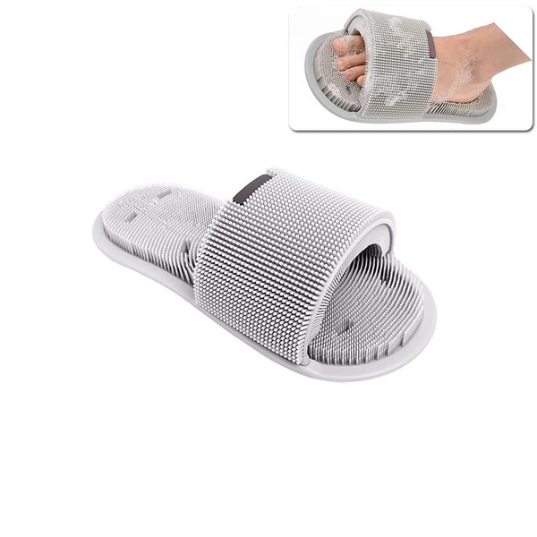 Ygapuzi Shower Foot Scrubber,Soft Silicone Foot Cleaner with Non-Slip Suction Cups,Exfoliating Dead Skin Foot Massager Slipper improve Circulation & Soothes Tired Feet for Unisex Adults - 1pcs (Gray)