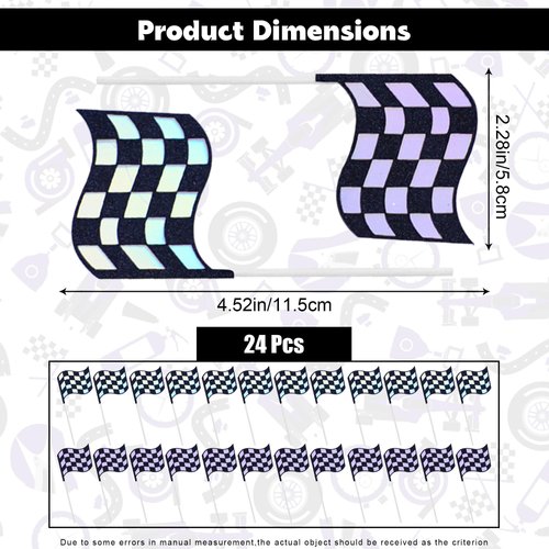 24Pcs Checkered Flag Cupcake Toppers,Glitter Race Car Cake Decorations, Black and White Racing Flags Cupcake Picks for Car Theme Party Supplies Baby Shower Kids Boys Birthday Party Supplies