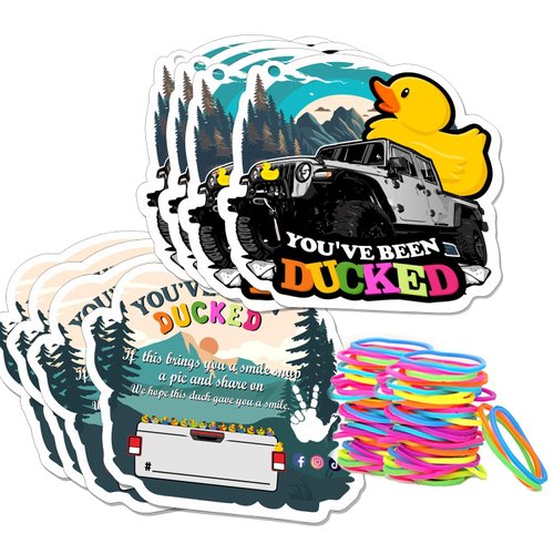 Duck Duck Tags, You 've Been Ducked Card, Duck Duck Ducking Game Card, Car Duck Tags for Rubber Ducks Design with Round Hole and Rubber Bands 35Pack Set (Gray-7FD237)