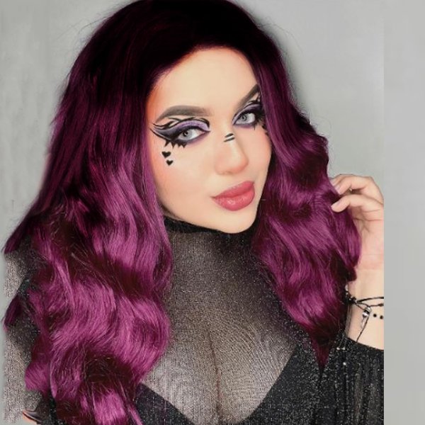 AFBeauty Synthetic Lace Front Wig Long Wavy Purple Glueless High Temperature Heat Resistant Fiber Hair Wigs for Women Black Purple Ombre Color Free Part Lace Wig Natural Hairline 22 Inch