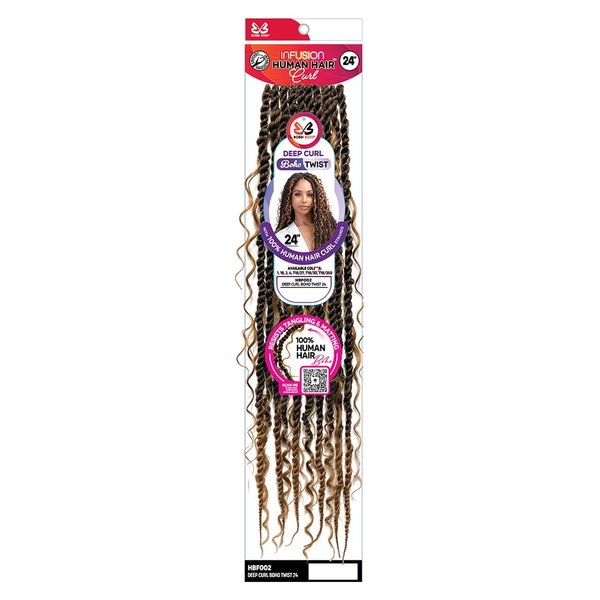 Bobbi Boss Infusion Human Hair Curl Crochet Braid DEEP CURL BOHO TWIST 24" (1-Pack, 2 Dark Brown)