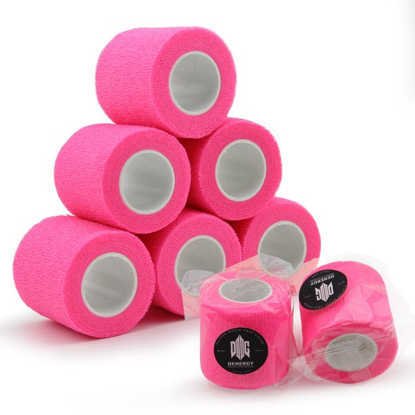 Tattoo Grip Cover Wrap Pink - Denergy 6PCS PMU Pen Grip Tape Wrap Cover Cohesive Sports Adherent Tape Adhesive Bandage for Tattoo Machine Tattoo Accessories (Hot Pink 6pcs)