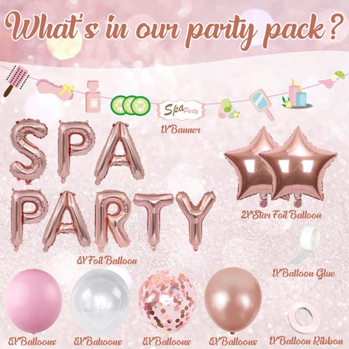 Spa Birthday Party Supplies Girls - Rose Gold Spa Party Balloon Banner Garland, Star Foil Balloons Confetti Balloons, Girls Night Sleepover Party Pajamas Birthday Party Decorations