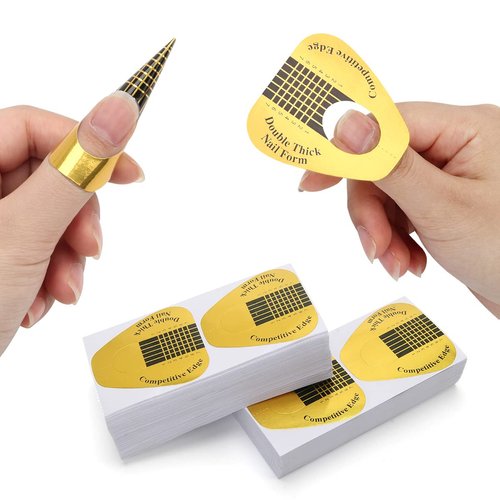 AHIER Nail Forms, 500PCS Acrylic Nail Forms, Gold Horseshoe Nail Extension Tips, Nail Forms for Acrylic Nails, Acrylic Nail/UV Gel Nail Extension Forms Guide Stickers