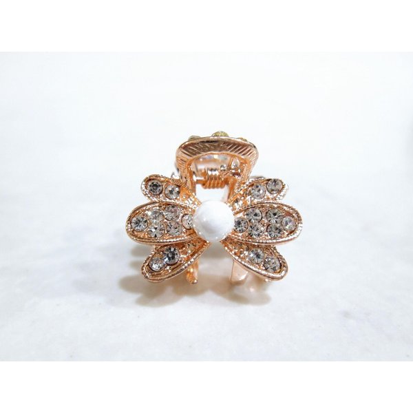 Generic Small mini rose gold flower shaped hair claw clip with pearl and crystals
