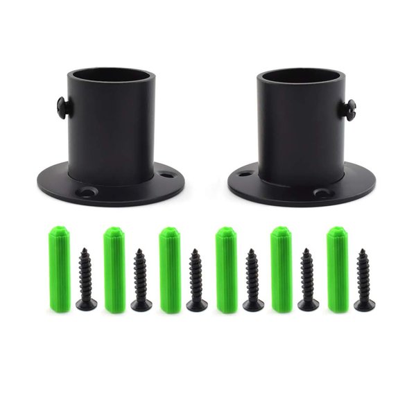 SDTC Tech 1 Inch Flange Rod Holder Cylinder Type Stainless Steel Shower Pole End Supports Bracket Closet Rod Socket with Fixing Screws for Bathroom Wardrobe Laundry Rooms, Matte Black - 2 Pack