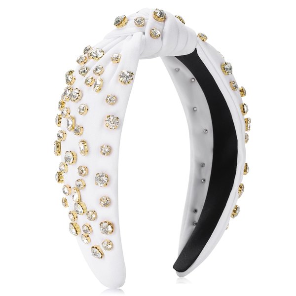 Etercycle Rhinestone Headband,Top Knotted Headbands for Women, Fashion Wide Head Band Luxury Sparkly Crystal Jeweled Embellished Hair Accessories (White)