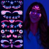 10Sheets 4th of July Glitter Face Temporary Tattoo Stickers Independence Day Glow in The Dark Red White Blue USA Flag Star Heart Eye Body Makeup Decals for Women Girls Costume Parade Party Decor
