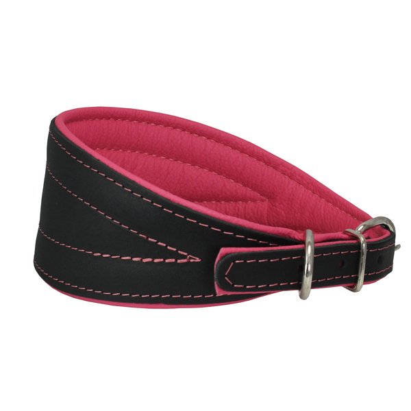 Real Leather Extra Wide Padded Tapered Dog Collar Glossy Black Greyhound Saluki Deerhound Lurcher Whippet Dachshund (16.25"-18.75" Neck; 3" Wide, Pink)