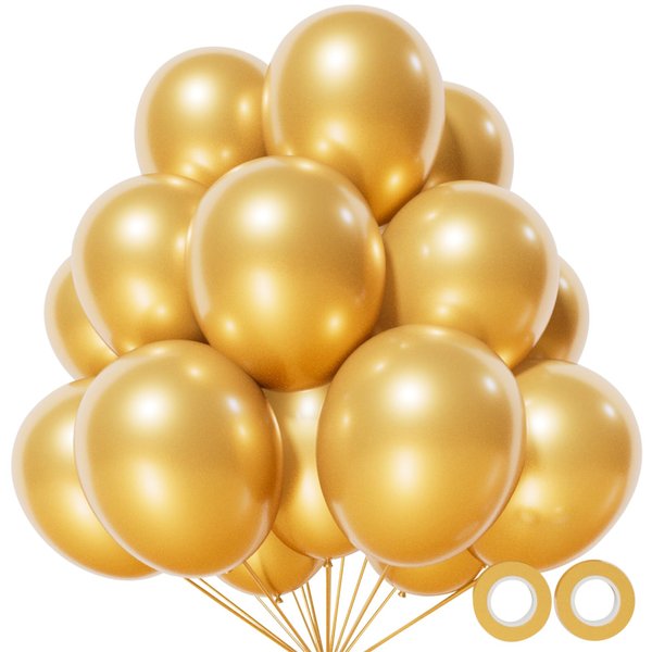 110pcs Metallic Gold Balloons, Metallic Gold Latex Balloons 12 inch, Gold Balloon for Birthday Party Baby Shower Wedding(with 2 Ribbons).