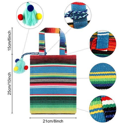 OurWarm 10 x 8 Inches Handwoven Mexican Tote Favor Bags, Mexican Fiesta Party Bag with Colorful Tassels for Mexican Party Decorations Fiesta party supplies, Set of 6