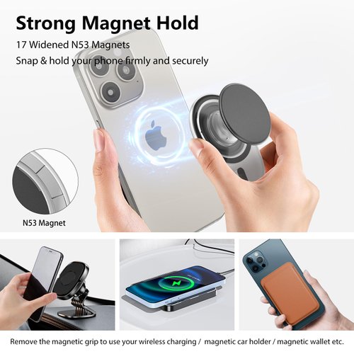 AUROX Magnetic Phone Grip Holder for Magsafe Phone Grip, Expandable Collapsible Phone Grip Stand Holder with Kickstand for Magsafe Stand Compatible for iPhone 16 15 14 13 12 Series, Transparent Purple