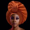 QliHut Nigerian Gele Headties with Beads and Stones African Headtie Women Head Wrap Already Made Auto (Orange)