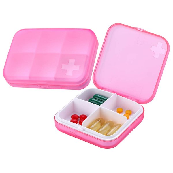 ZDQZC Pill Organizer - Portable Pill Box Small Pill Container for Purse or Pocket, Excellent Pill Storage Case (Pink, 4+6 Compartment)