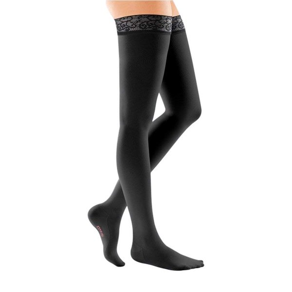 mediven comfort for women, 30-40 mmHg, Thigh High Stockings w/ Lace Top-Band, Closed Toe, Ebony, III