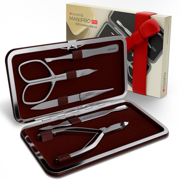 Suvorna Professional Nail Kit Manicure Tools 5pcs with Nail Cuticle Trimmer, Nail Filer, Cuticle Pusher, Nail Clipper, Tweezer, Cuticle Scissors, Nail Care Kit Women & Mens Nail Grooming Kit Nail Tool