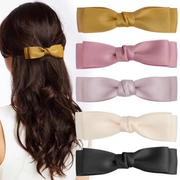 5 PCS Hair Bows Cute Hair Clips for Women Girls Bowknot Hair Barrettes Solid Colors Hair Bow Hair Clips Accessories for Women Girls