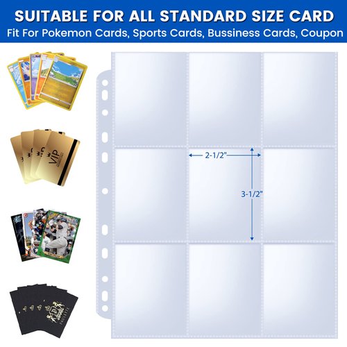 Fabmaker 36pack Trading Card Sleeve, Holds 648 Cards, 9 Pocket Card Sleeves Binder Sheets for 3 Ring Binder, 11 Holes Trading Card Binder Sleeves Fit for MTG, Baseball, Game, Business Cards, Coupon