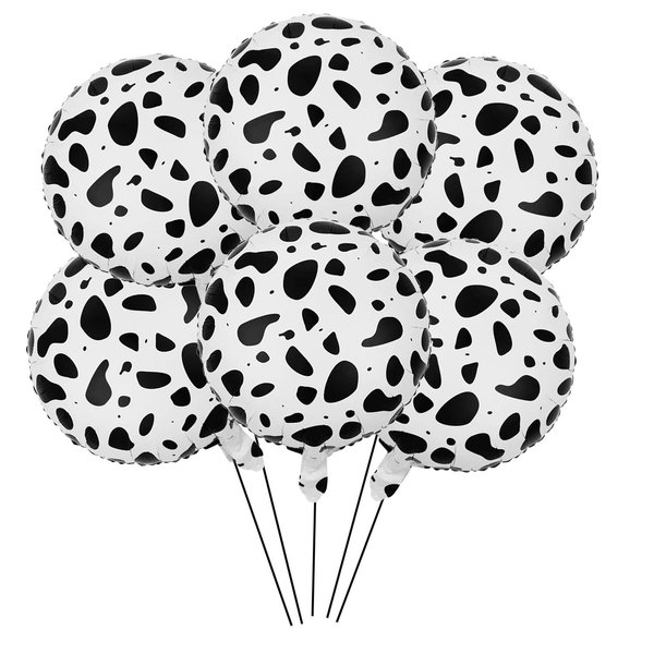 6pcs 18inch Round Cow Foil Balloons Latex Balloons Funny Print Cow Mylar Balloons for Barnyard Farm Animal Theme Party Decorations Supplies