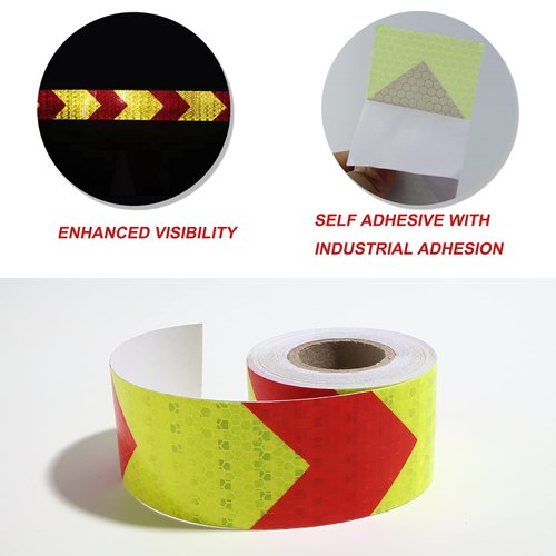 MOLTRES Waterproof Reflective Tape,Red & Yellow 2inch X 30Feet Conspicuity Adhesive Safety Tape,High Visibility Arrow Hazard Warning Reflector Tapes for Trucks Trailer Vehicle Outdoor Signs