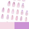 24Pcs Almond Press on Nails Medium Fake Nails Purple Flower & 3D Pearl Design Acrylic Nails French Press on Nails Pink False Nails Full Cover Glossy Stick on Nails for Women Girls Jelly Press on Nails